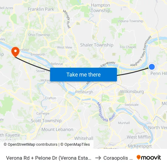 Verona Rd + Pelone Dr (Verona Estates) to Coraopolis PA map
