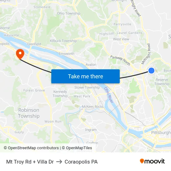 Mt Troy Rd + Villa Dr to Coraopolis PA map