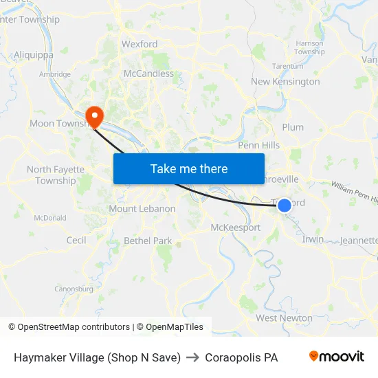 Haymaker Village (Shop N Save) to Coraopolis PA map