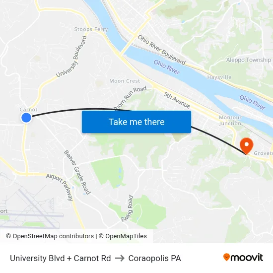 University Blvd + Carnot Rd to Coraopolis PA map