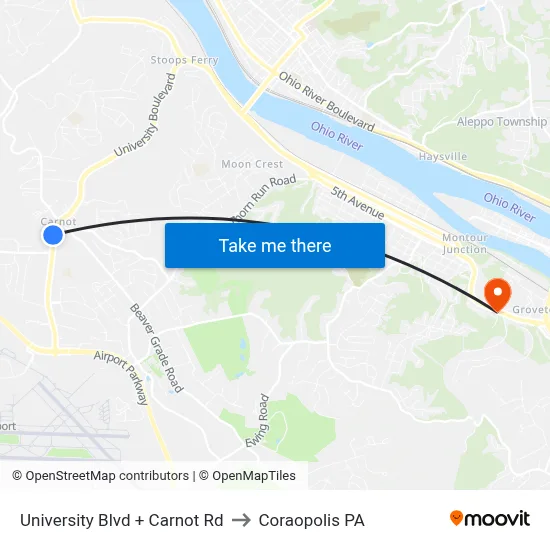 University Blvd + Carnot Rd to Coraopolis PA map