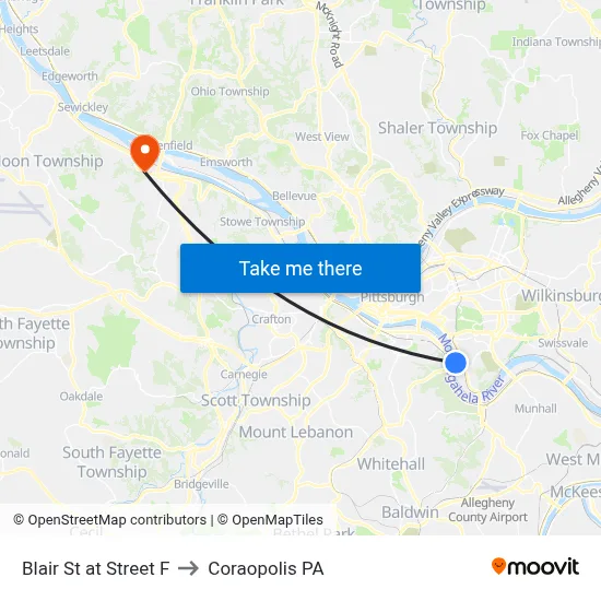 Blair St at Street F to Coraopolis PA map