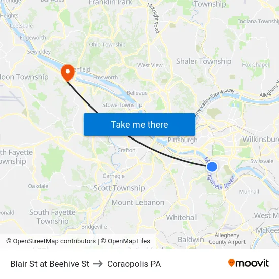 Blair St at Beehive St to Coraopolis PA map