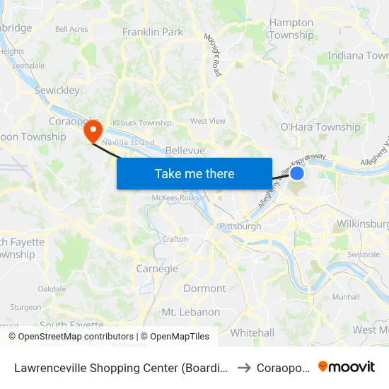 Lawrenceville Shopping Center (Boarding Stop-Shelter) to Coraopolis PA map