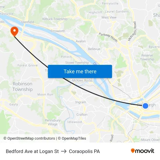 Bedford Ave at Logan St to Coraopolis PA map
