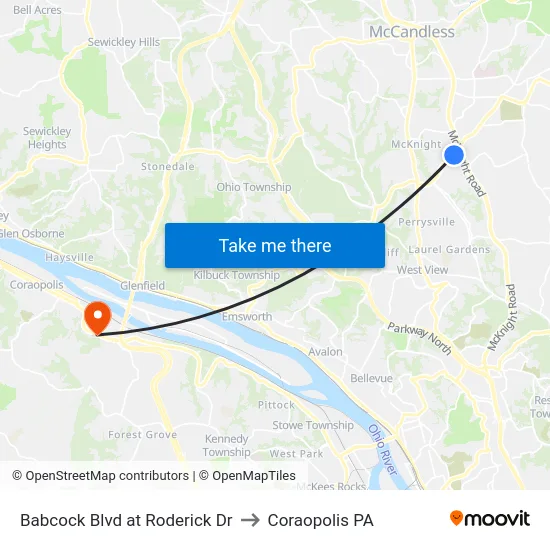 Babcock Blvd at Roderick Dr to Coraopolis PA map