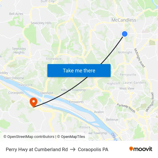 Perry Hwy at Cumberland Rd to Coraopolis PA map