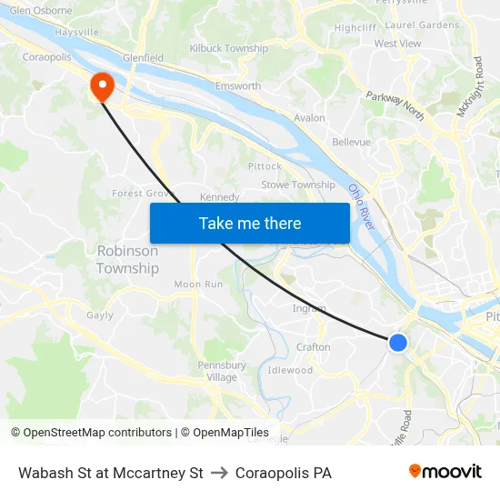Wabash St at Mccartney St to Coraopolis PA map