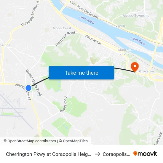 Cherrington Pkwy at Coraopolis Heights Rd to Coraopolis PA map