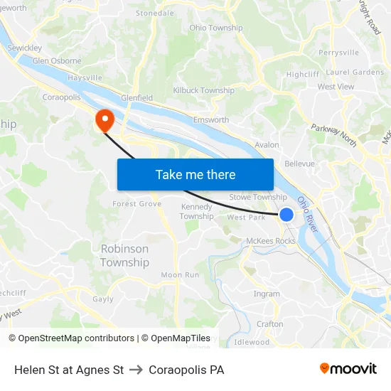 Helen St at Agnes St to Coraopolis PA map