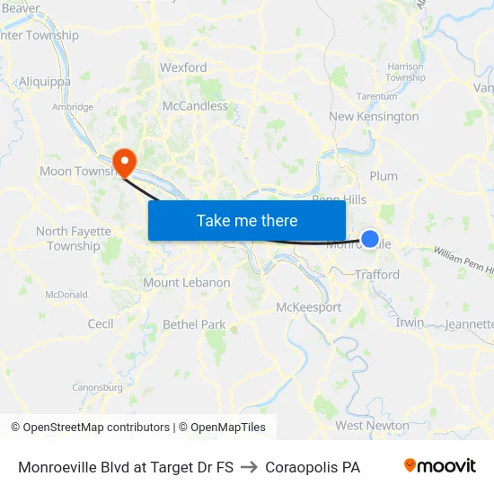 Monroeville Blvd at Target Dr FS to Coraopolis PA map