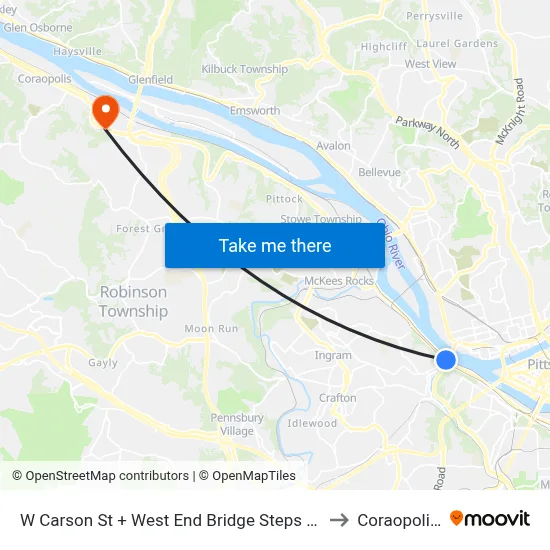 W Carson St + West End Bridge Steps (Underpass) to Coraopolis PA map