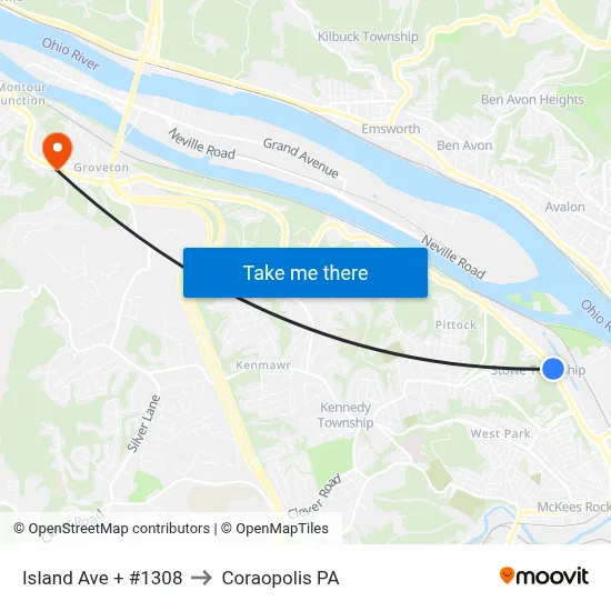Island Ave + #1308 to Coraopolis PA map