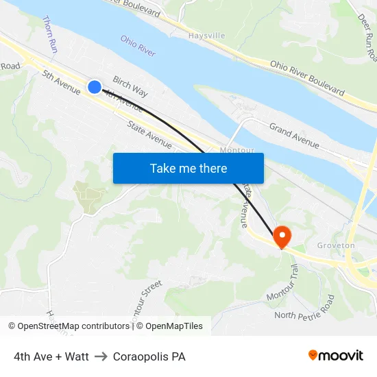 4th Ave + Watt to Coraopolis PA map