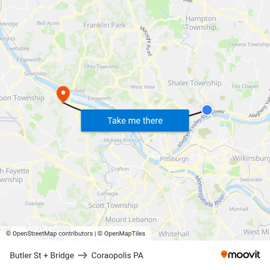 Butler St + Bridge to Coraopolis PA map