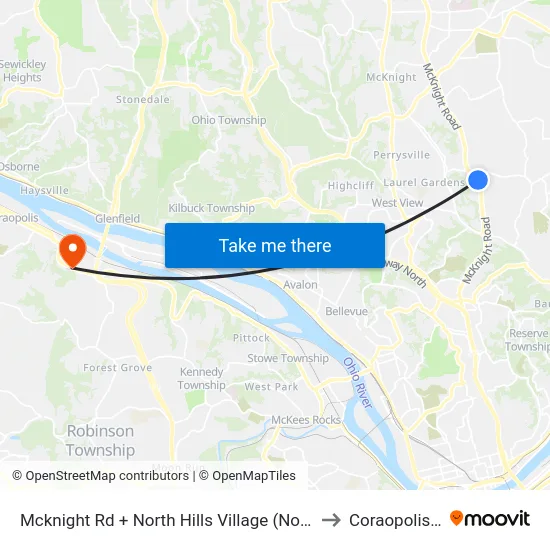 Mcknight Rd + North Hills Village (North Ent) to Coraopolis PA map