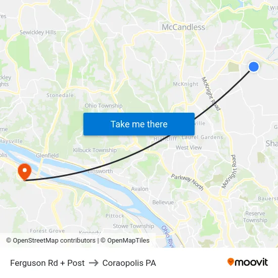 Ferguson Rd + Post to Coraopolis PA map