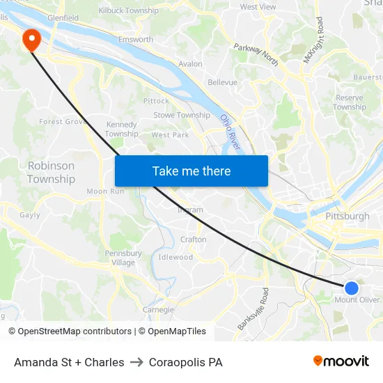 Amanda St + Charles to Coraopolis PA map