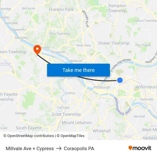 Millvale Ave + Cypress to Coraopolis PA map
