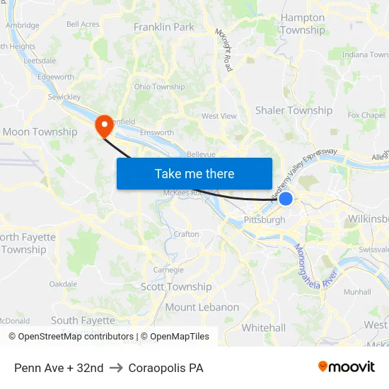 Penn Ave + 32nd to Coraopolis PA map