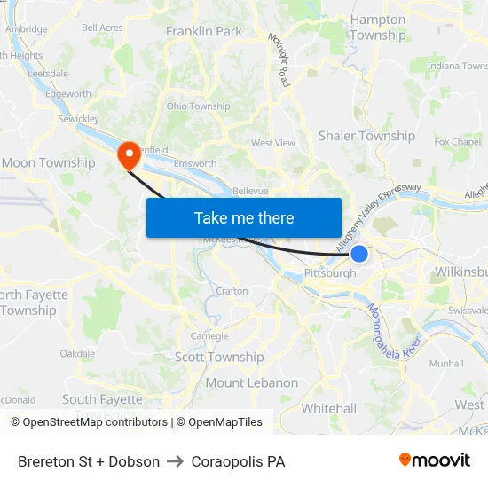 Brereton St + Dobson to Coraopolis PA map