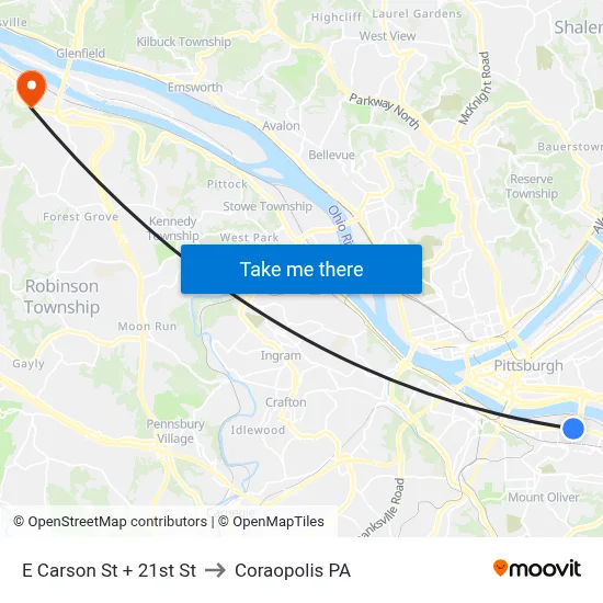 E Carson St + 21st St to Coraopolis PA map