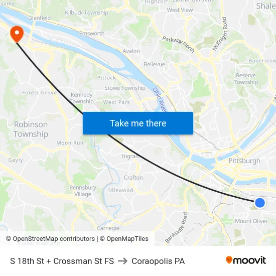 S 18th St + Crossman St FS to Coraopolis PA map
