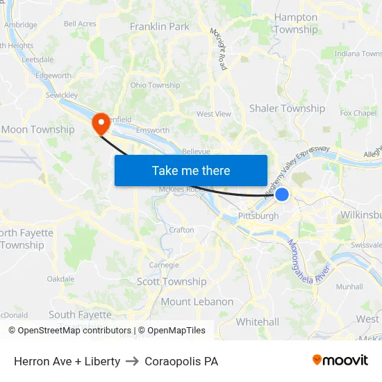 Herron Ave + Liberty to Coraopolis PA map
