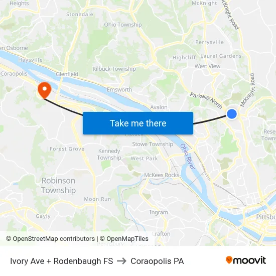 Ivory Ave + Rodenbaugh FS to Coraopolis PA map
