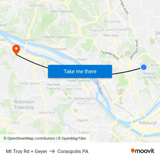 Mt Troy Rd + Geyer to Coraopolis PA map
