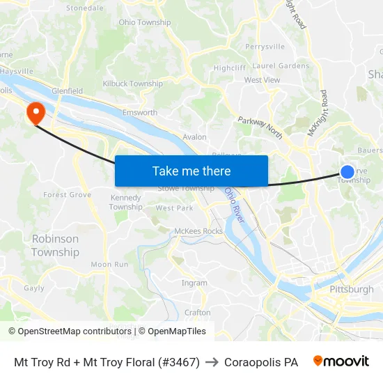 Mt Troy Rd + Mt Troy Floral (#3467) to Coraopolis PA map
