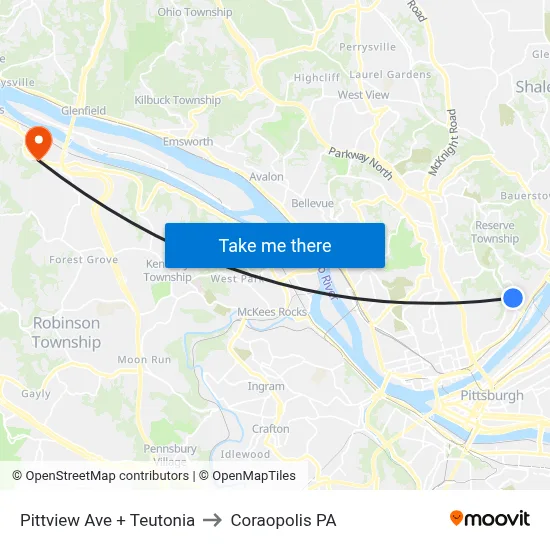 Pittview Ave + Teutonia to Coraopolis PA map