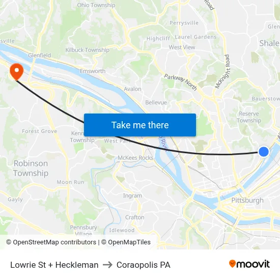 Lowrie St + Heckleman to Coraopolis PA map