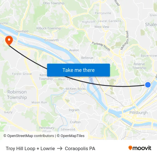 Troy Hill Loop + Lowrie to Coraopolis PA map