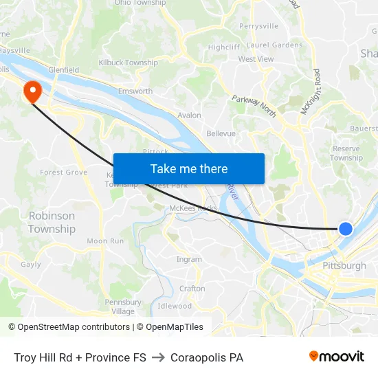 Troy Hill Rd + Province FS to Coraopolis PA map