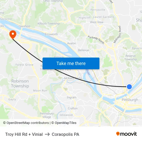 Troy Hill Rd + Vinial to Coraopolis PA map