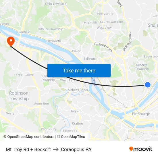 Mt Troy Rd + Beckert to Coraopolis PA map