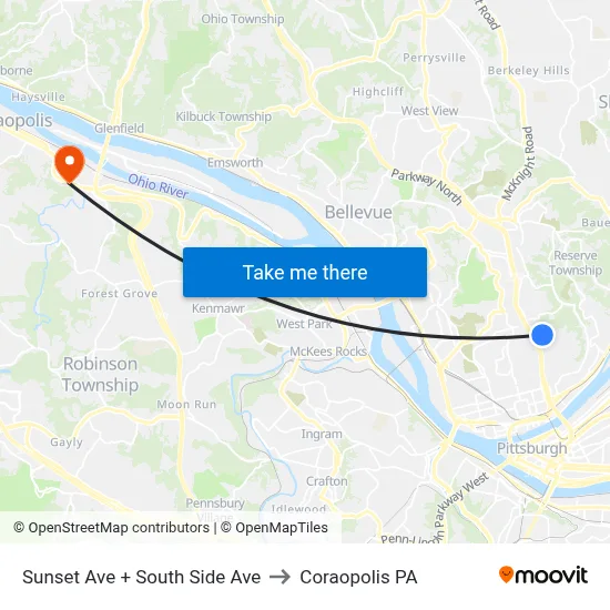Sunset Ave + South Side Ave to Coraopolis PA map