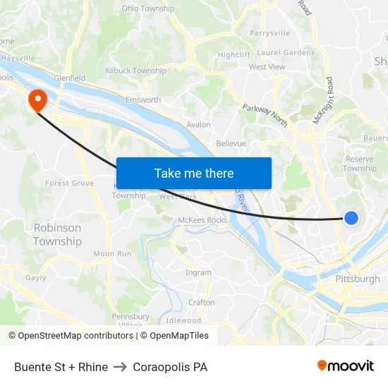 Buente St + Rhine to Coraopolis PA map