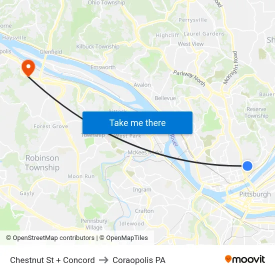Chestnut St + Concord to Coraopolis PA map