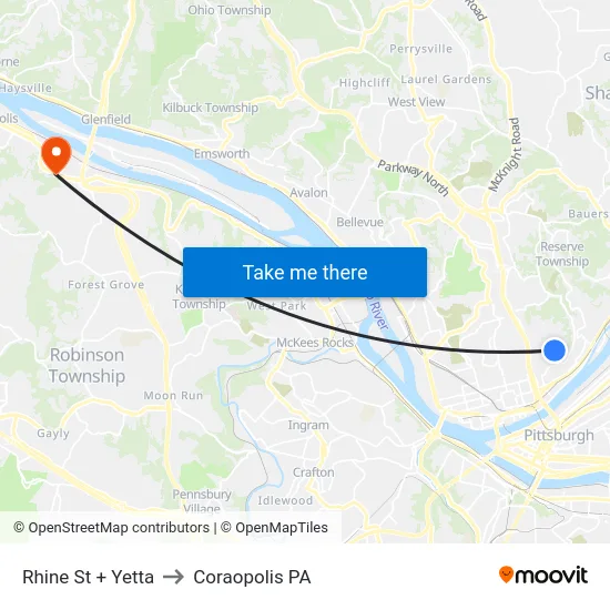 Rhine St + Yetta to Coraopolis PA map