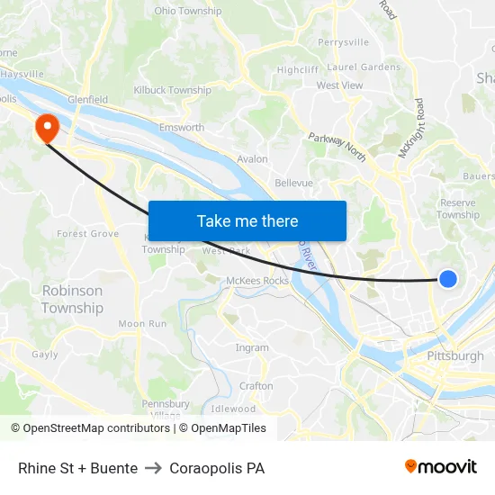 Rhine St + Buente to Coraopolis PA map