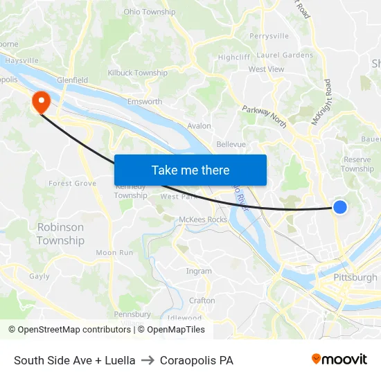 South Side Ave + Luella to Coraopolis PA map