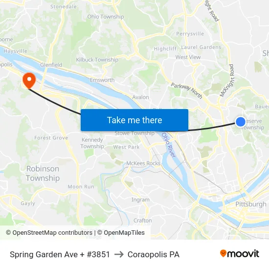 Spring Garden Ave + #3851 to Coraopolis PA map