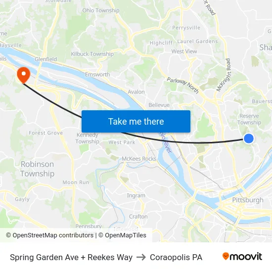 Spring Garden Ave + Reekes Way to Coraopolis PA map