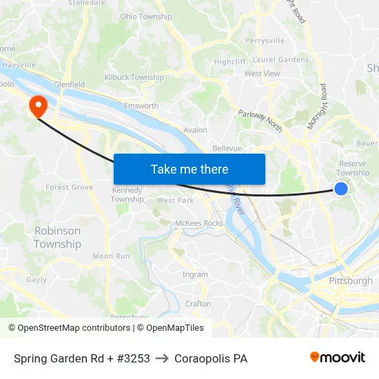 Spring Garden Rd + #3253 to Coraopolis PA map