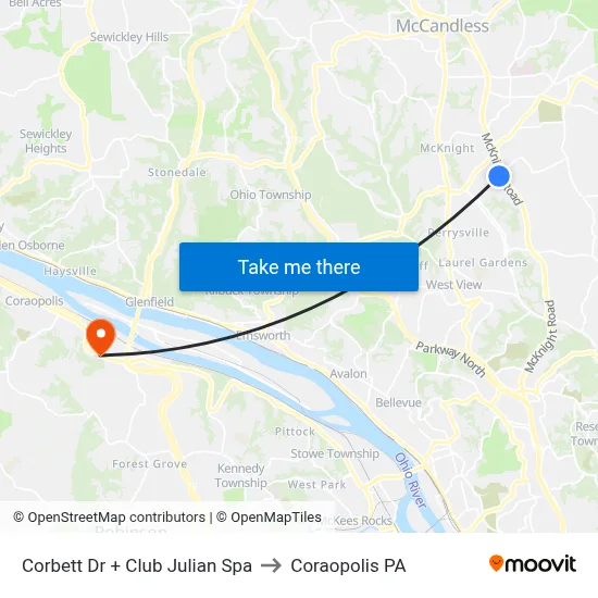 Corbett Dr + Club Julian Spa to Coraopolis PA map