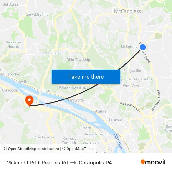 Mcknight Rd + Peebles Rd to Coraopolis PA map