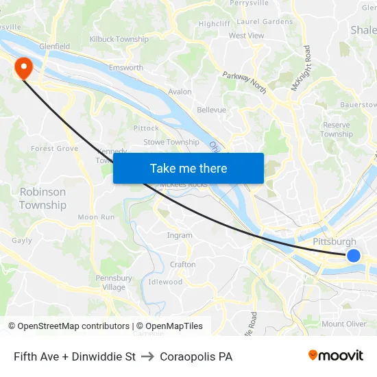 Fifth Ave + Dinwiddie St to Coraopolis PA map
