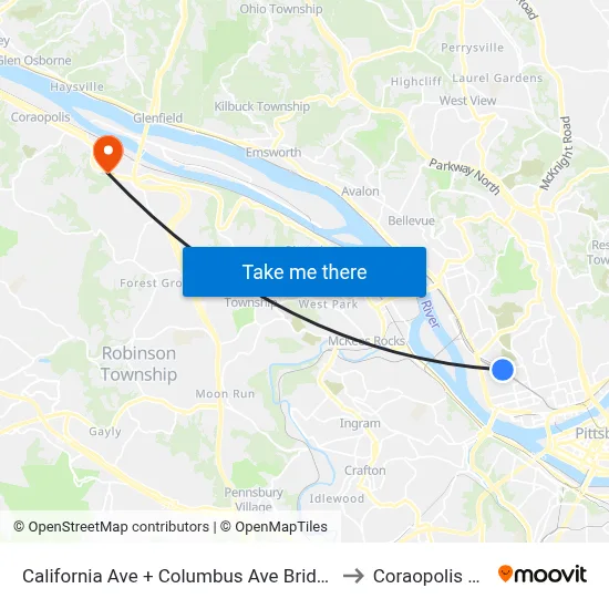 California Ave + Columbus Ave Bridge to Coraopolis PA map